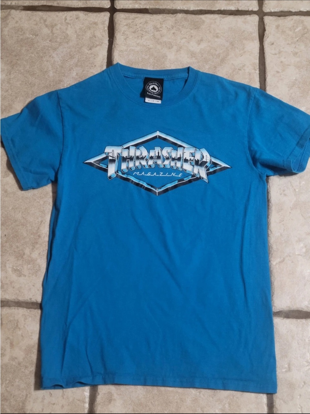 Thrasher Kids Blue Tee with White & Black Logo S